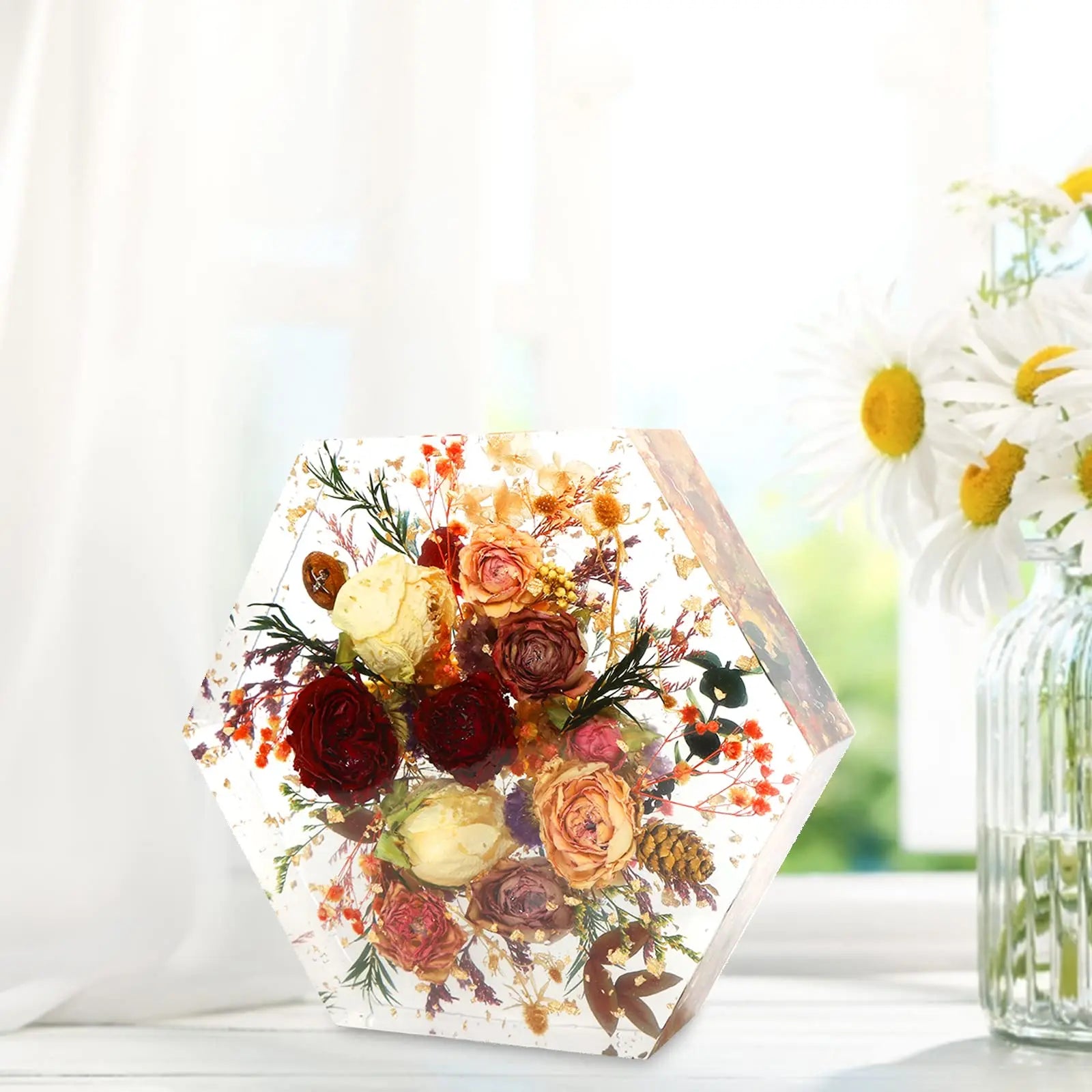 6PCS Resin Molds Silicone Set – Flower Preservation Silicone Molds for Epoxy Bookends & DIY Art