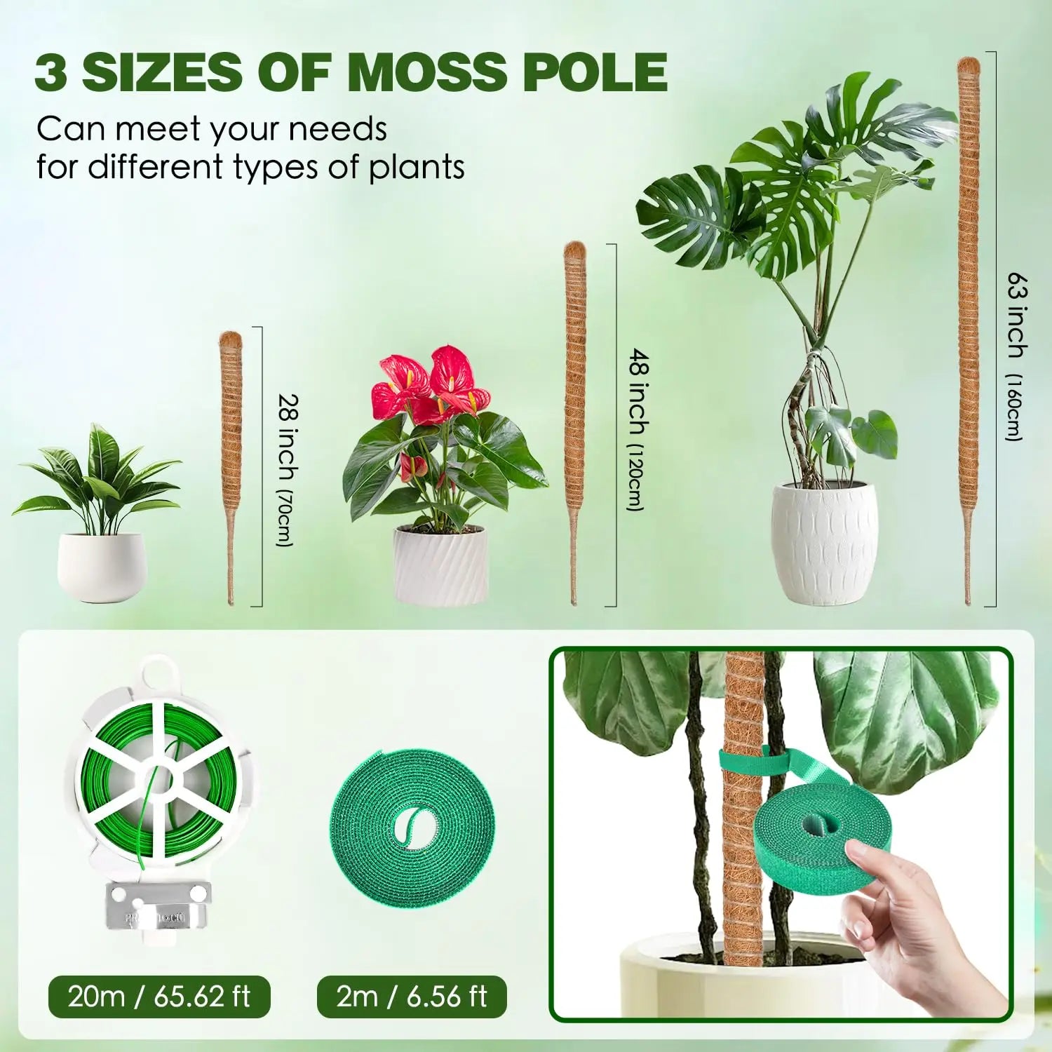 3-Pack Bendable Moss Pole Set – Adjustable Coco Coir Plant Support for Monstera, Pothos & Philodendron