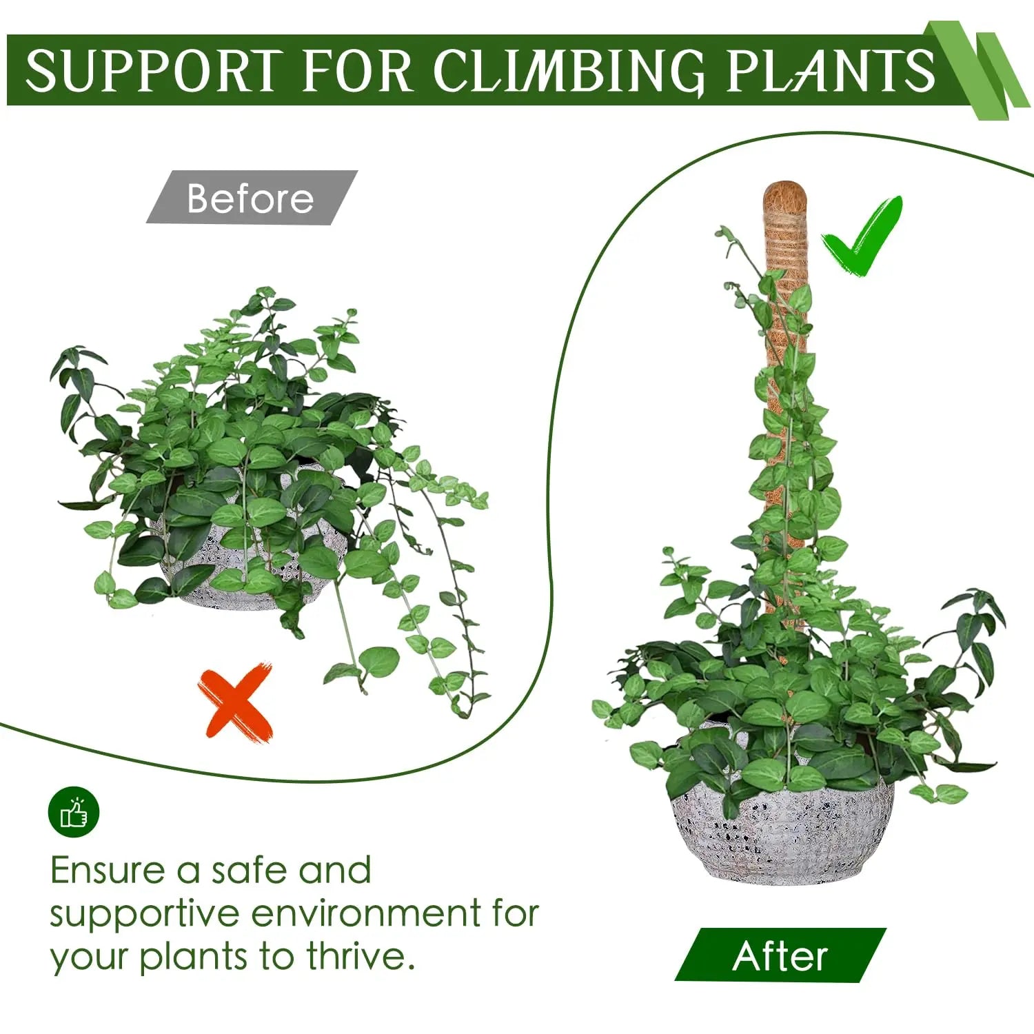 3-Pack Bendable Moss Pole Set – Adjustable Coco Coir Plant Support for Monstera, Pothos & Philodendron