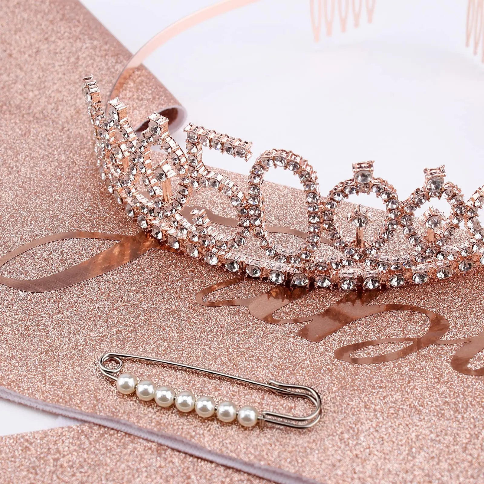 Birthday Set – Glitter Sash + Rhinestone Tiara for Queen of the Day