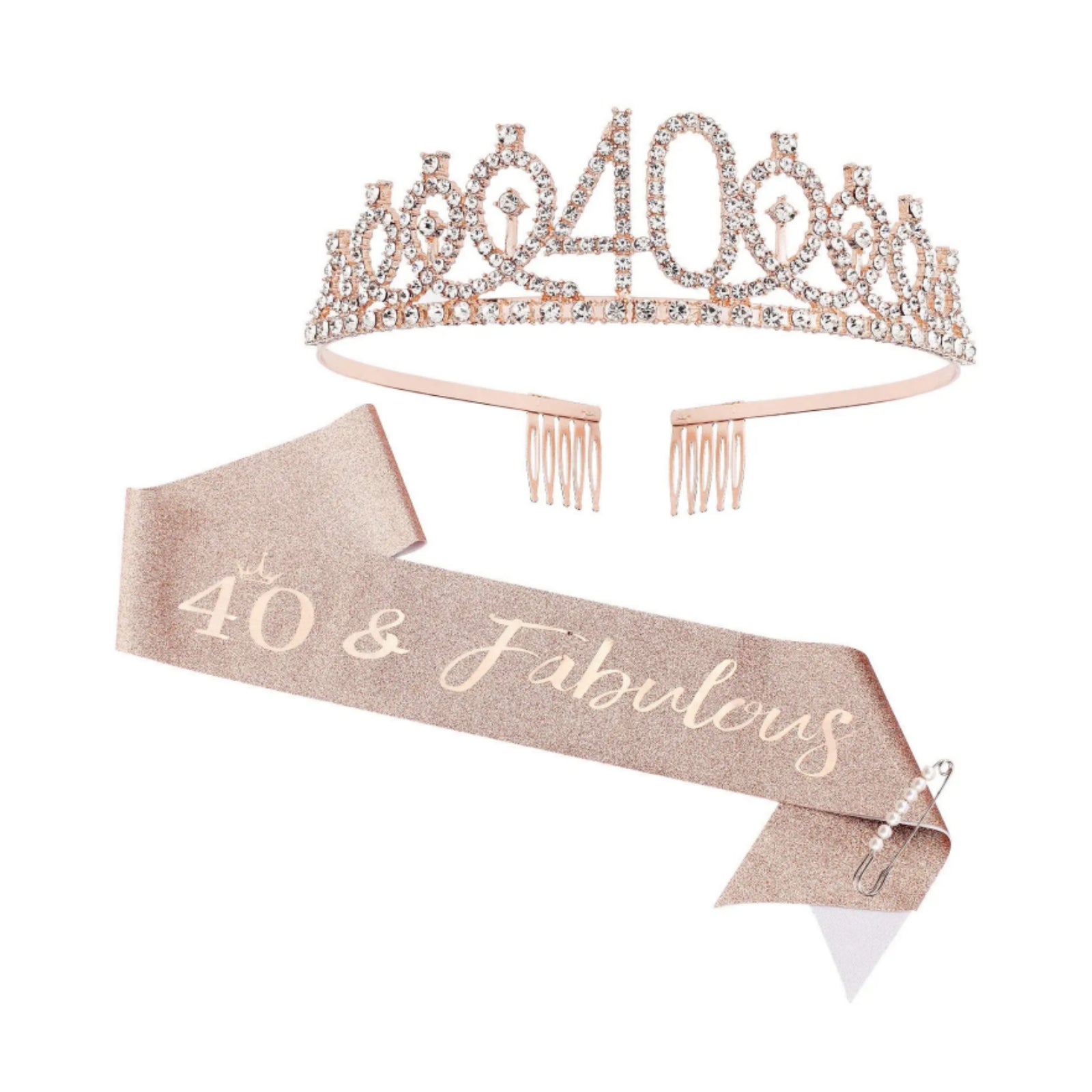 Birthday Set – Glitter Sash + Rhinestone Tiara for Queen of the Day