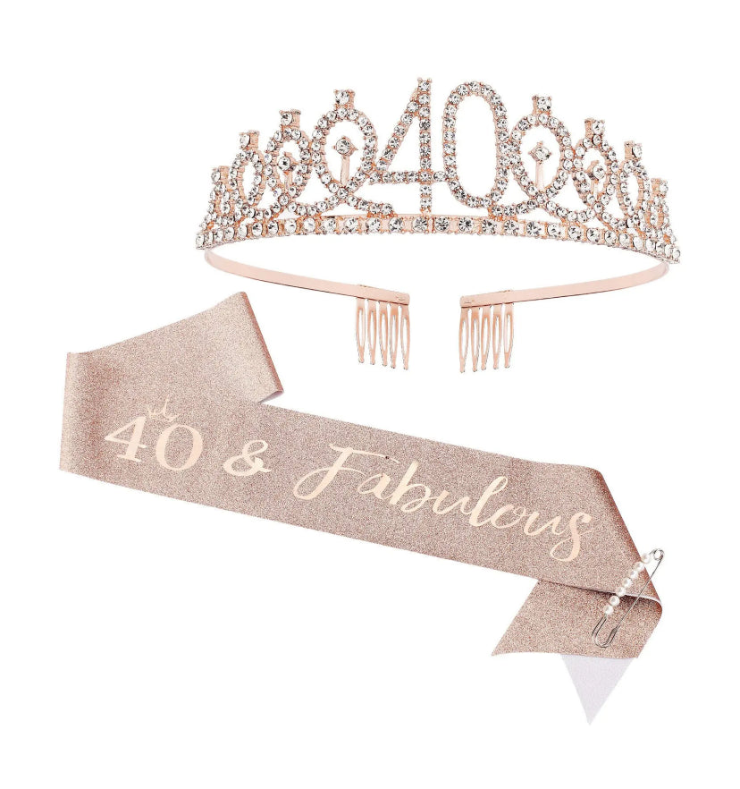 Birthday Set – Glitter Sash + Rhinestone Tiara for Queen of the Day