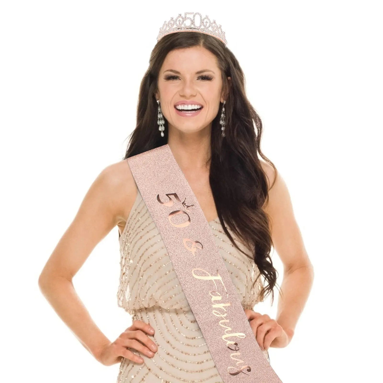 Birthday Set – Glitter Sash + Rhinestone Tiara for Queen of the Day