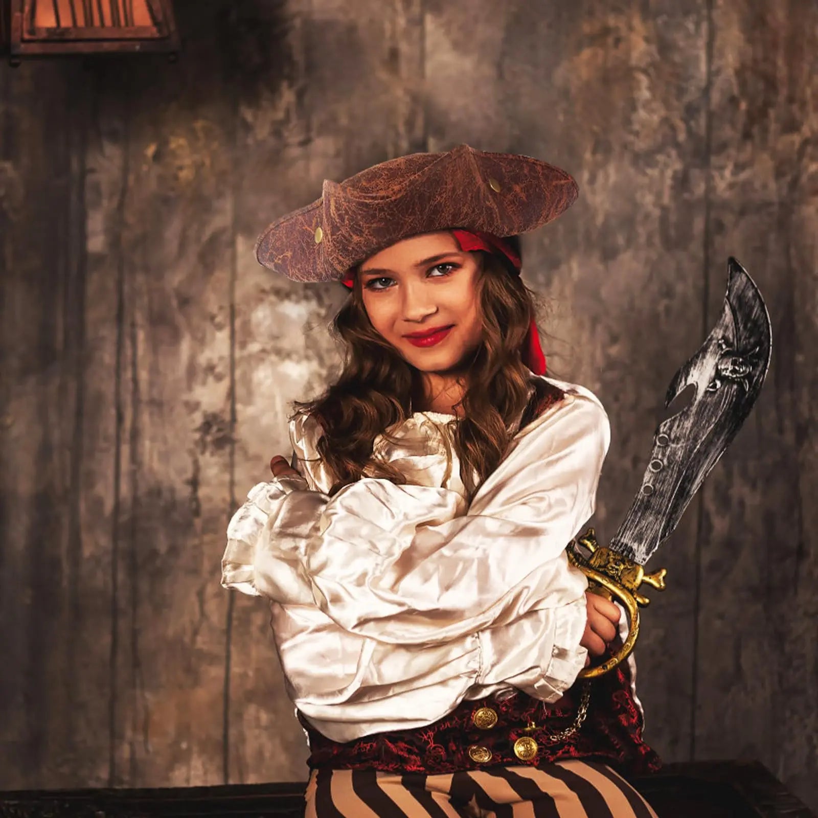 Faux Leather Pirate Hat – Vintage Wrinkle Distressed Tricorn Style Novelty Hat for Men & Women | Halloween & Cosplay Costume Accessory