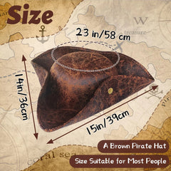 Faux Leather Pirate Hat – Vintage Wrinkle Distressed Tricorn Style Novelty Hat for Men & Women | Halloween & Cosplay Costume Accessory