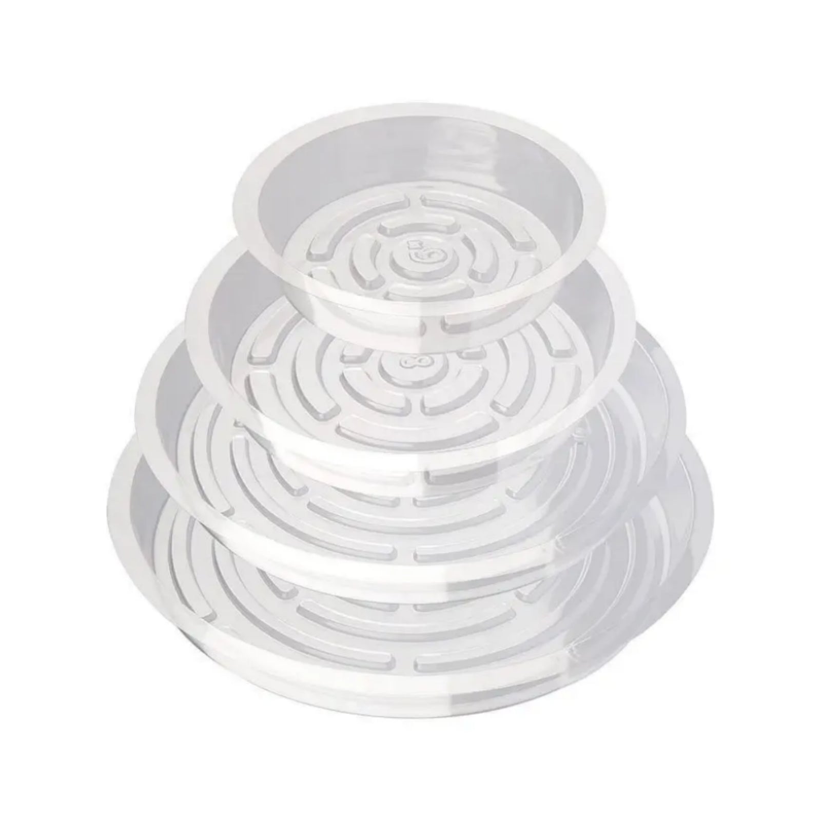 4-Size Clear Plant Saucers – Multi-Pack Drip Trays for Indoor & Outdoor Use (5 of Each Size)