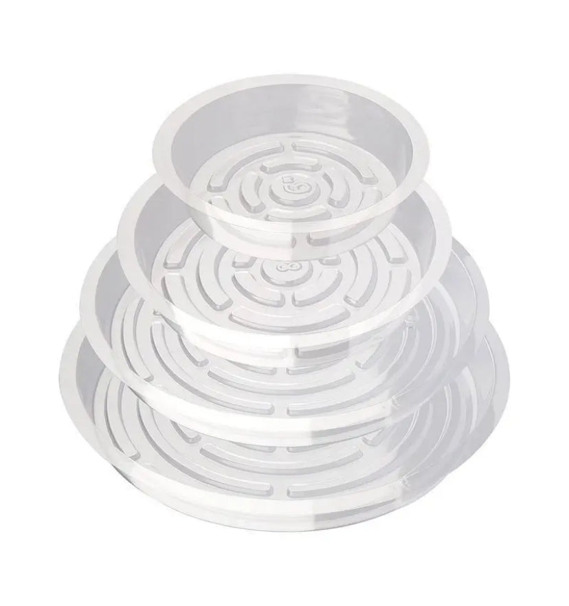 4-Size Clear Plant Saucers – Multi-Pack Drip Trays for Indoor & Outdoor Use (5 of Each Size)
