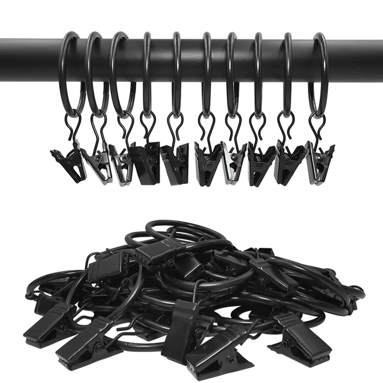40-Pack Heavy Duty Curtain Ring Clips – Dual-Size Metal Drapery Hooks for Standard & Large Rods