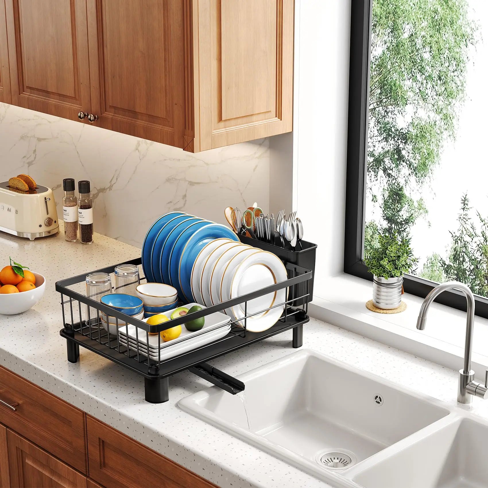 Dish Drying Rack – Space-Saving Stainless Steel Drainer with Utensil Holder & Drainboard