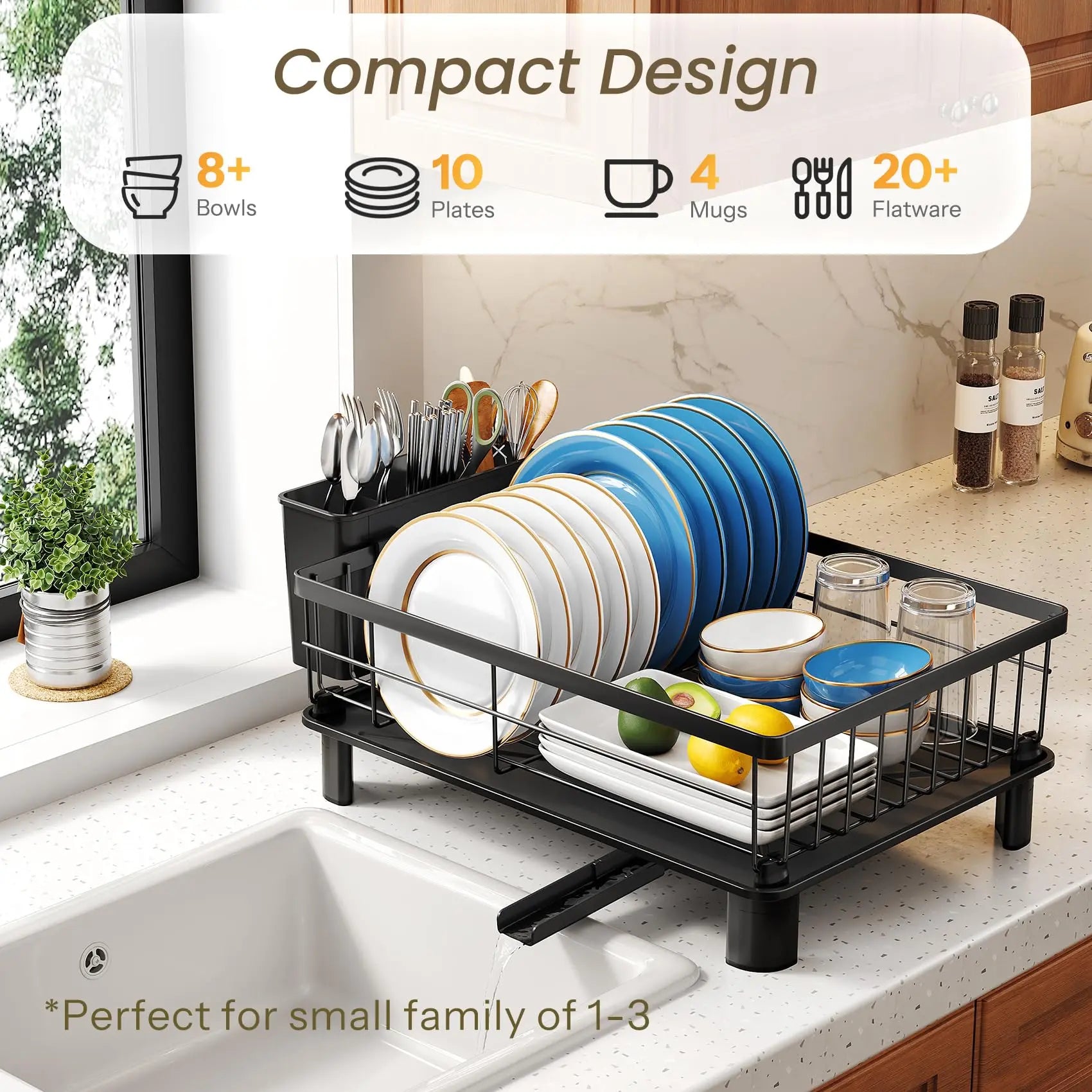 Dish Drying Rack – Space-Saving Stainless Steel Drainer with Utensil Holder & Drainboard