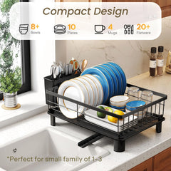 Dish Drying Rack – Space-Saving Stainless Steel Drainer with Utensil Holder & Drainboard