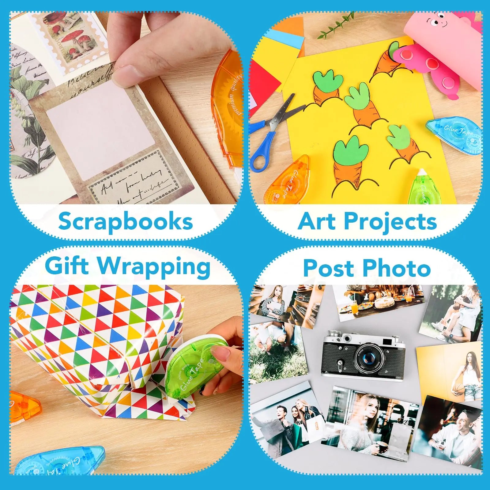 Double-Sided Tape Rollers – 12-Pack Mess-Free Adhesive for Scrapbooking & Crafts