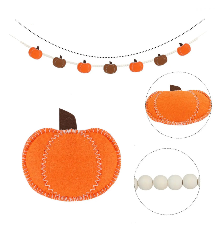 Felt Pumpkin Bead Garland – Boho Chic Fall Decor for Mantel, Shelf & Doorway