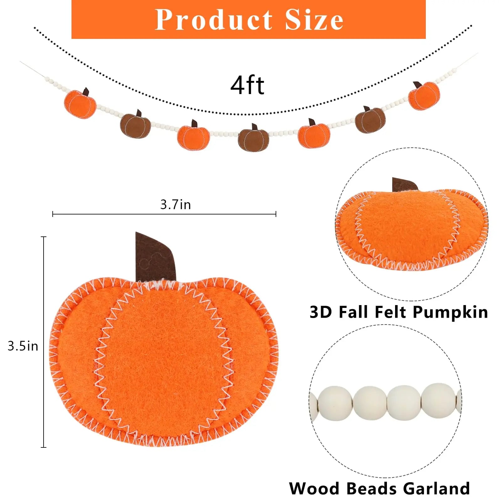 Felt Pumpkin Bead Garland – Boho Chic Fall Decor for Mantel, Shelf & Doorway
