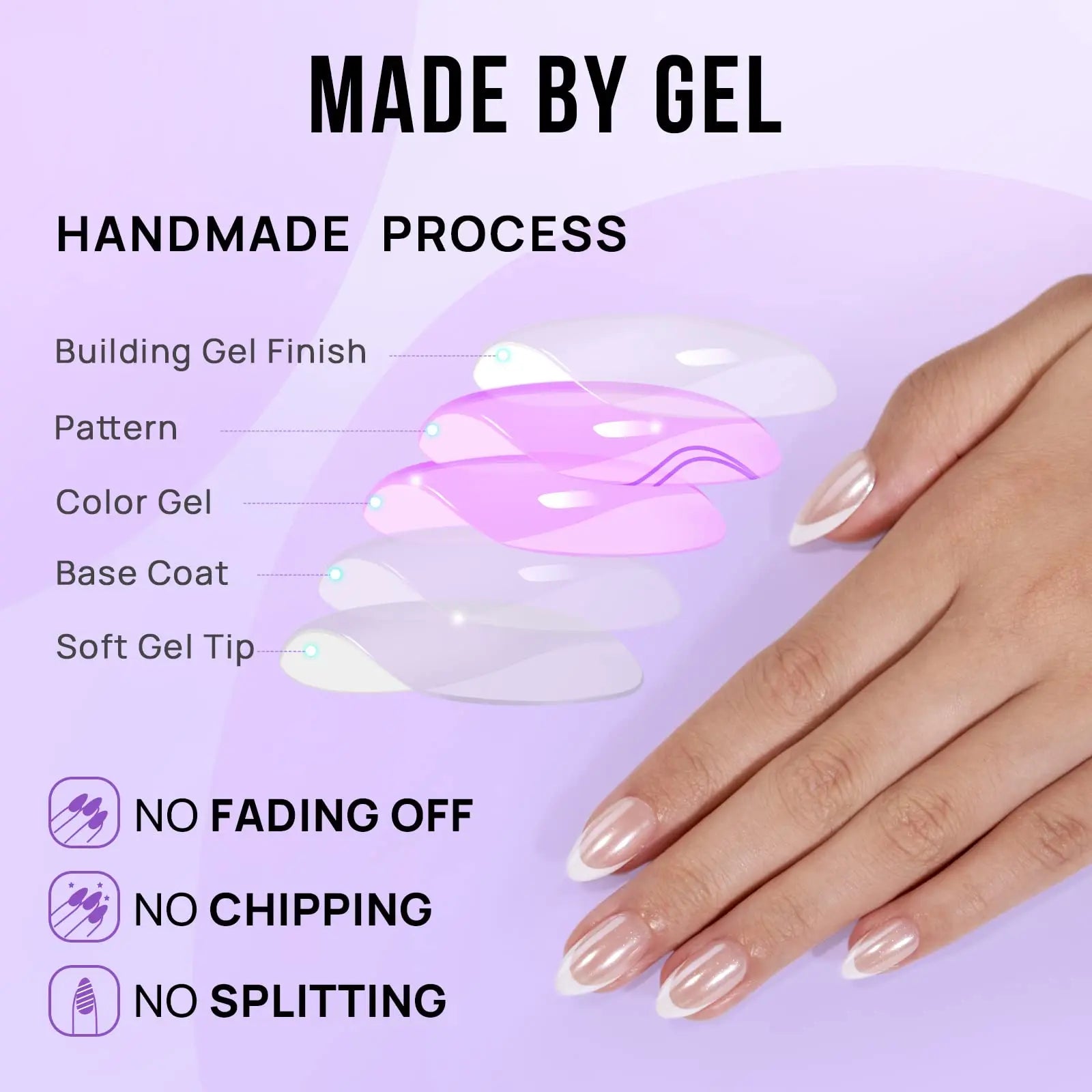 French Tip Press On Nails – Classic White Almond Shaped Reusable Fake Nails with Full Application Kit