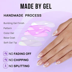 French Tip Press On Nails – Classic White Almond Shaped Reusable Fake Nails with Full Application Kit