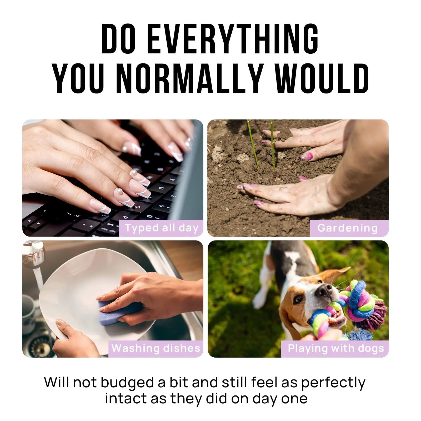 French Tip Press On Nails – Classic White Almond Shaped Reusable Fake Nails with Full Application Kit