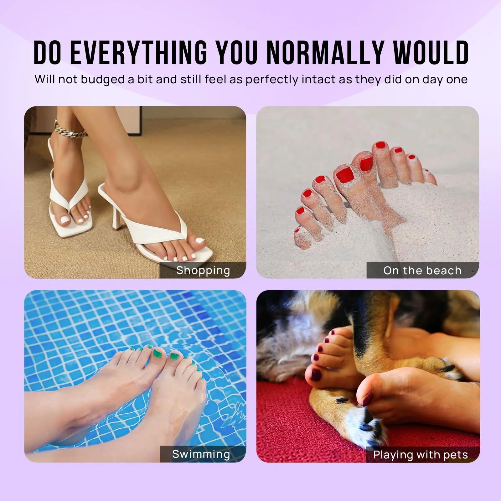 French Tip Press On Toenails – Square White Tip Artificial Toenails in 16 Sizes with Application Kit