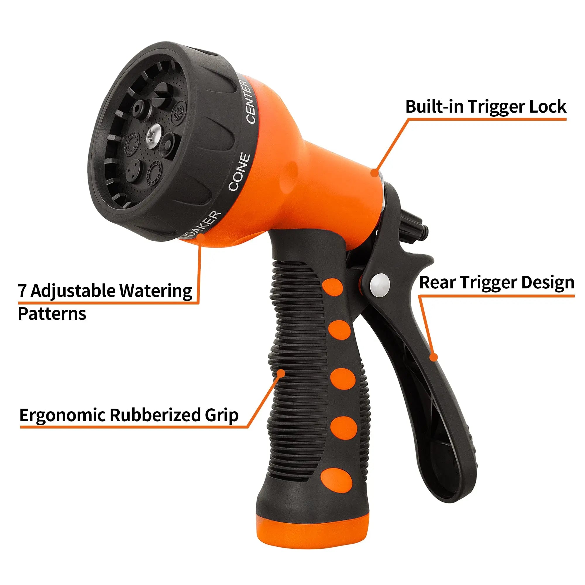 7-Way Garden Hose Nozzle - Adjustable Spray Nozzle with Ergonomic Grip