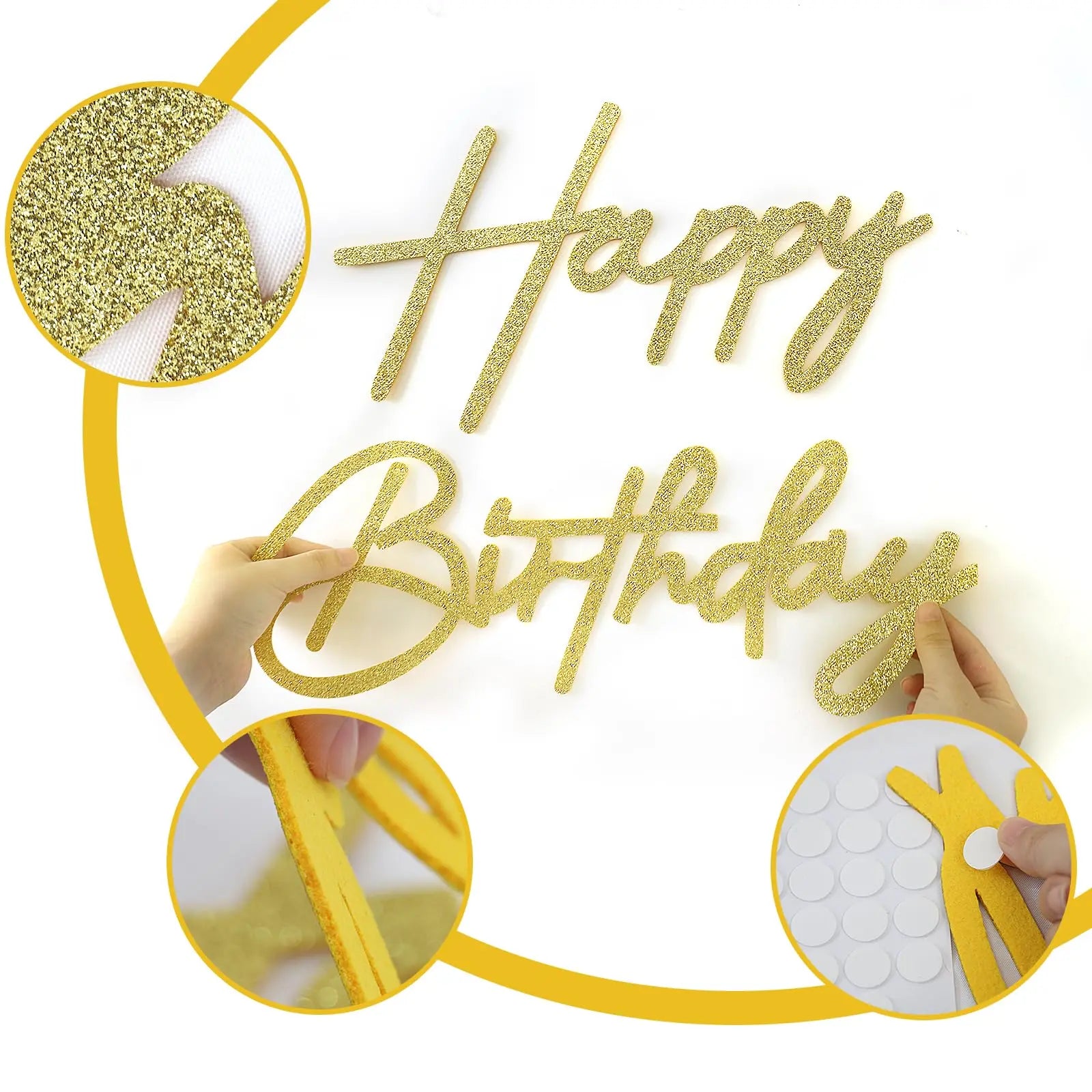 Glitter Gold Felt "Happy Birthday" Wall Sign – Reusable Party Backdrop Letters for Baby Showers & Birthdays
