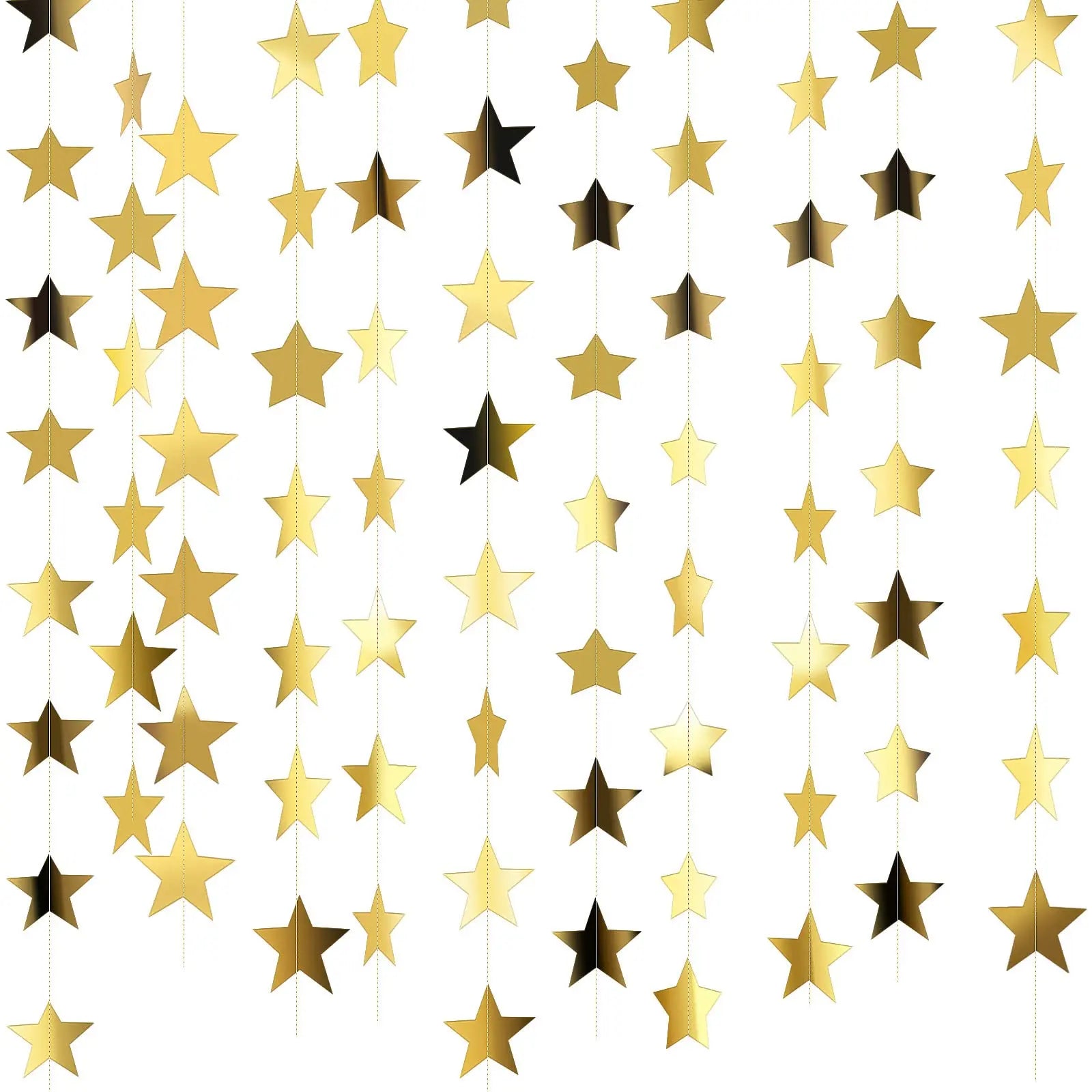 Glitter Star Garland Banner – 130ft Gold Hanging Backdrop for Parties & Events