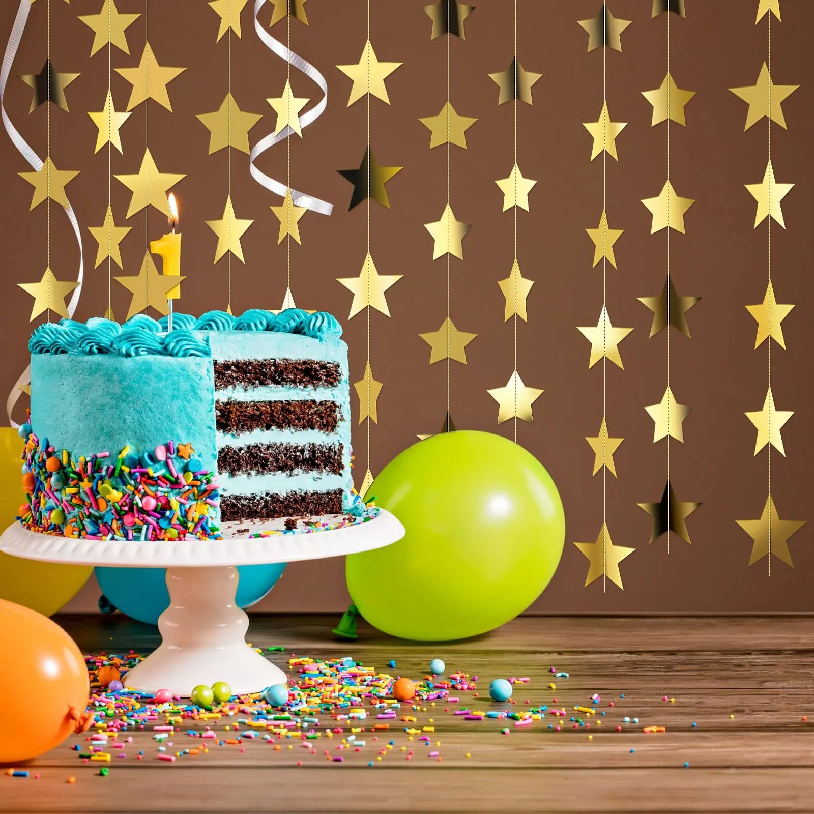 Glitter Star Garland Banner – 130ft Gold Hanging Backdrop for Parties & Events