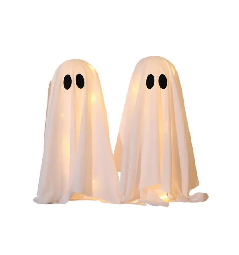 Glowing LED Ghost Decor - Spooky & Elegant Halloween Tabletop Decoration (2-Pack)