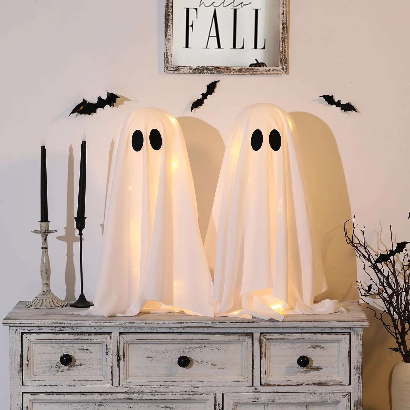 Glowing LED Ghost Decor - Spooky & Elegant Halloween Tabletop Decoration (2-Pack)