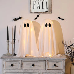 Glowing LED Ghost Decor - Spooky & Elegant Halloween Tabletop Decoration (2-Pack)