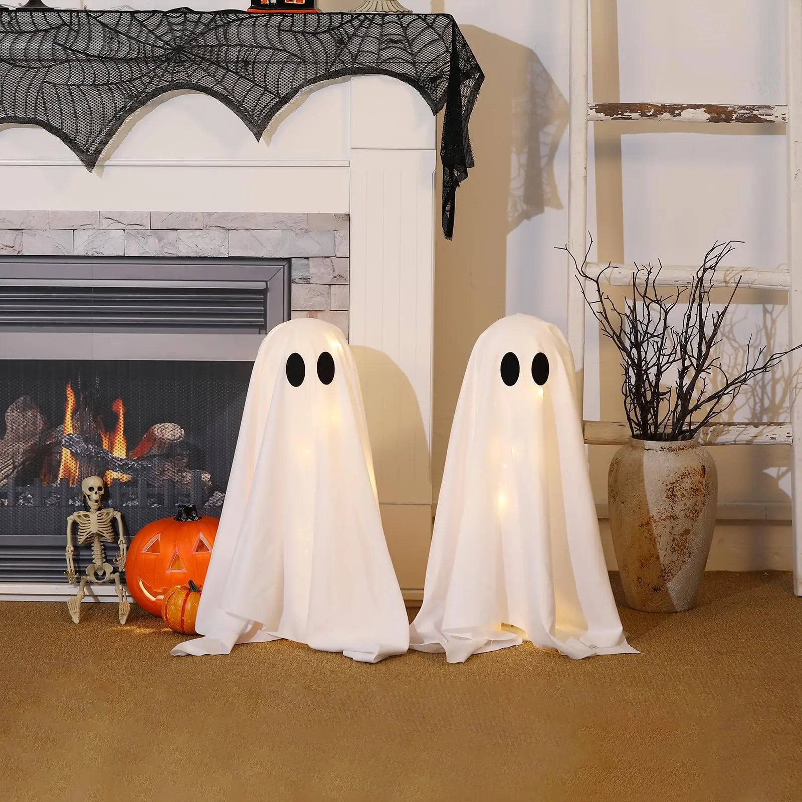 Glowing LED Ghost Decor - Spooky & Elegant Halloween Tabletop Decoration (2-Pack)