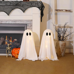 Glowing LED Ghost Decor - Spooky & Elegant Halloween Tabletop Decoration (2-Pack)