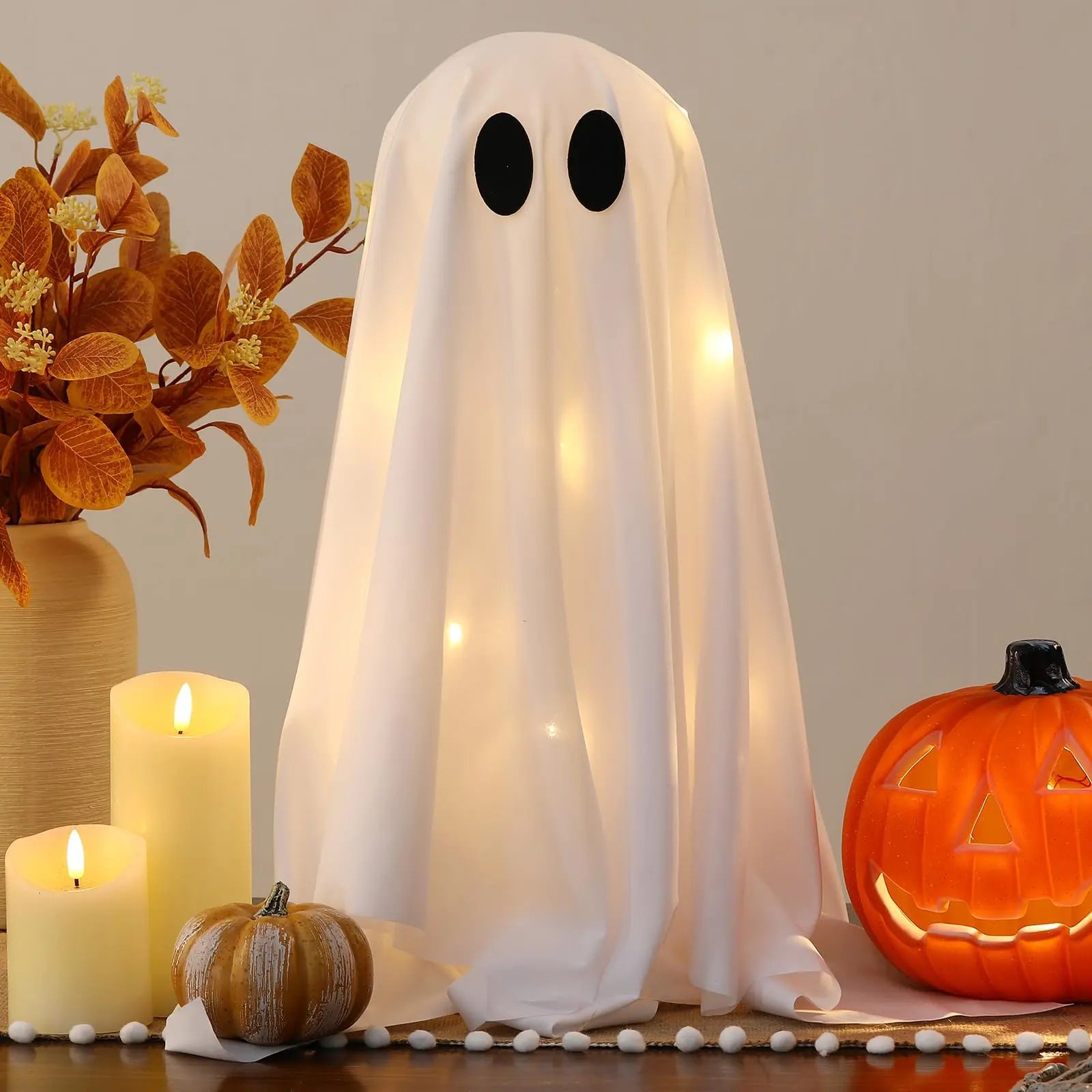 Glowing LED Ghost Decor - Spooky & Elegant Halloween Tabletop Decoration (2-Pack)