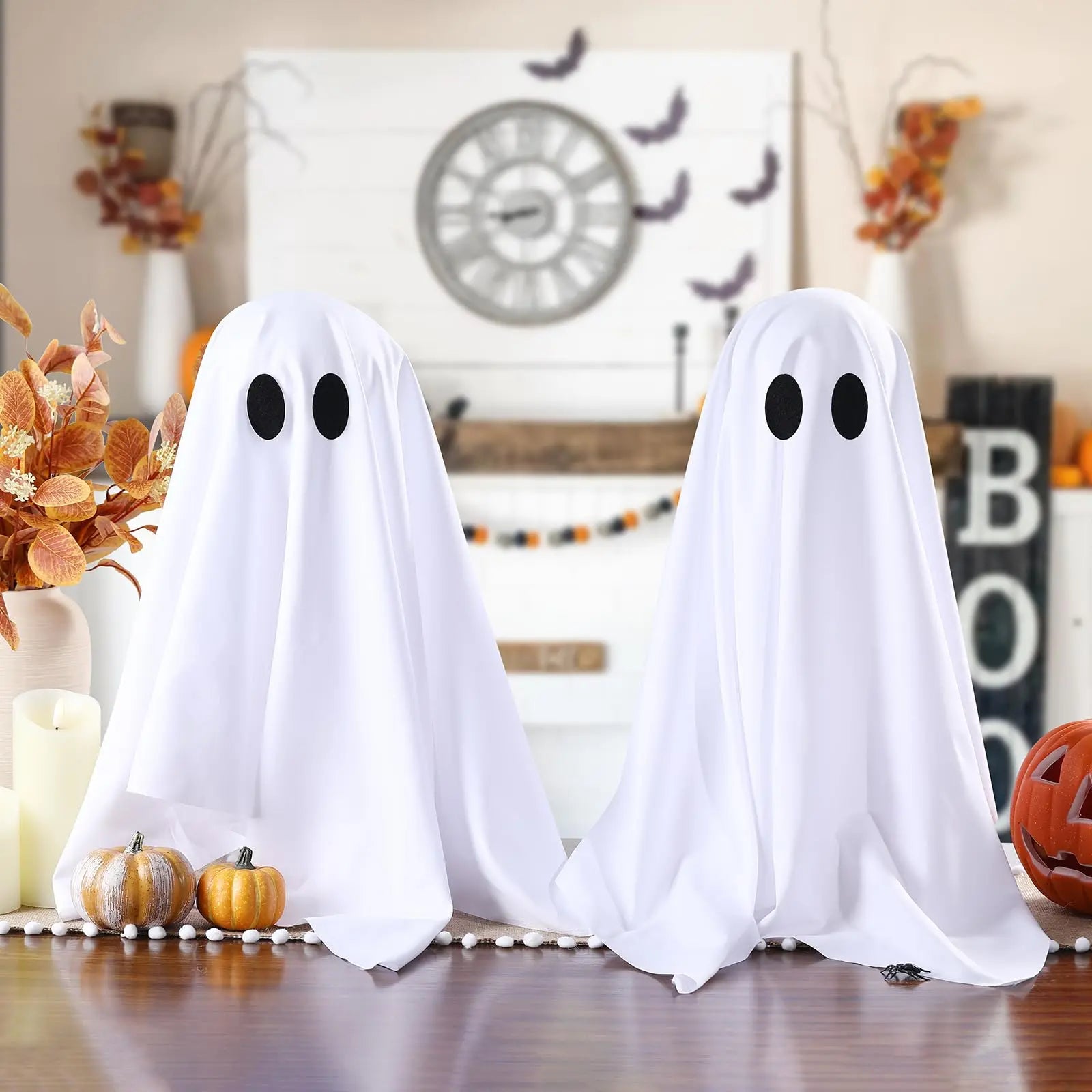 Glowing LED Ghost Decor - Spooky & Elegant Halloween Tabletop Decoration (2-Pack)