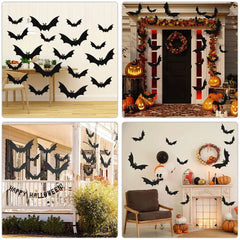 Hanging Bats Halloween Decorations – 18-Pack Outdoor/Indoor Flying Bats with Emoji Eyes & Hanging Kit