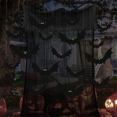 Hanging Bats Halloween Decorations – 18-Pack Outdoor/Indoor Flying Bats with Emoji Eyes & Hanging Kit