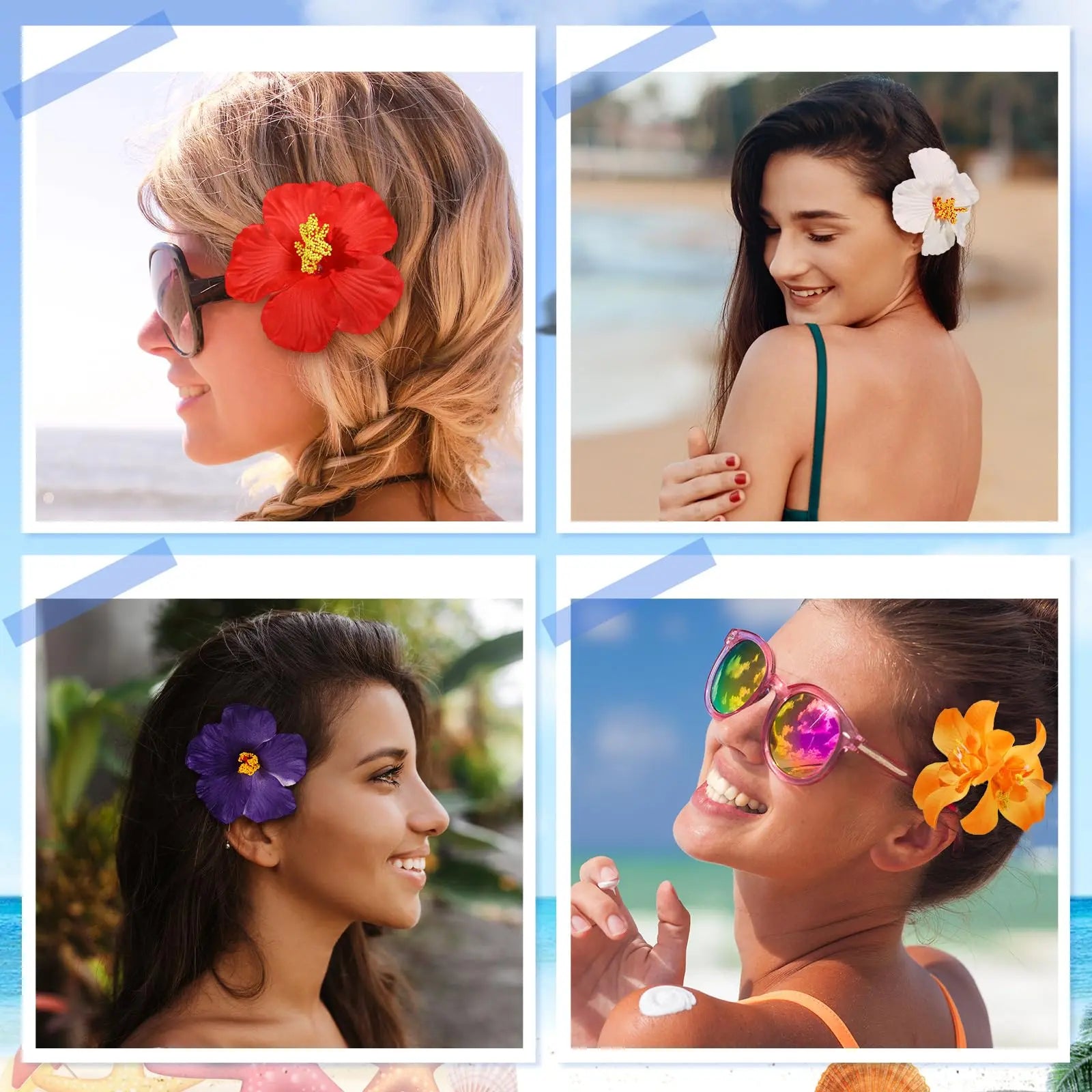 10-Pcs Hawaiian Flower Hair Clips – 3.5 Inch Plumeria & Hibiscus Hair Accessories for Beach, Vacation & Party