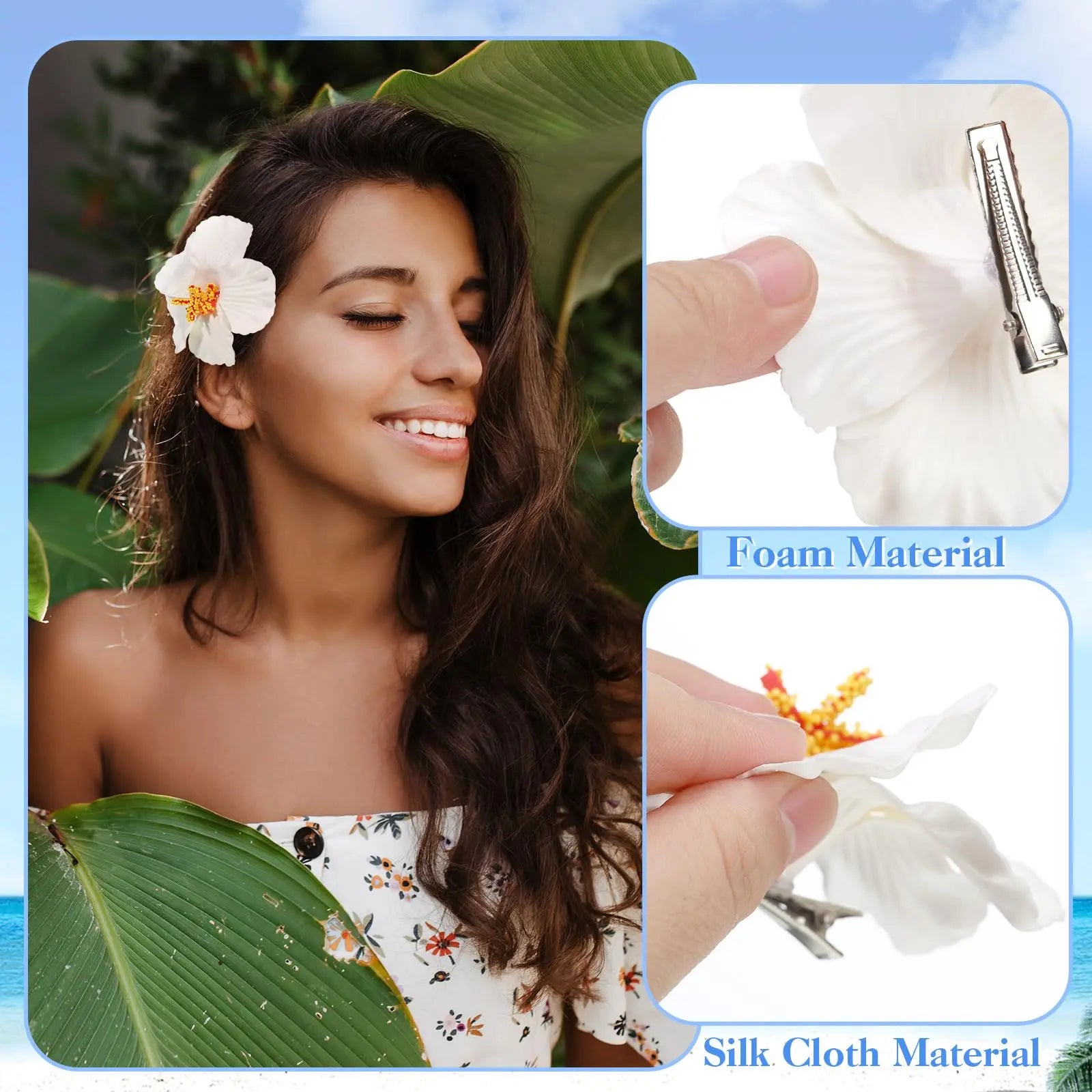 10-Pcs Hawaiian Flower Hair Clips – 3.5 Inch Plumeria & Hibiscus Hair Accessories for Beach, Vacation & Party
