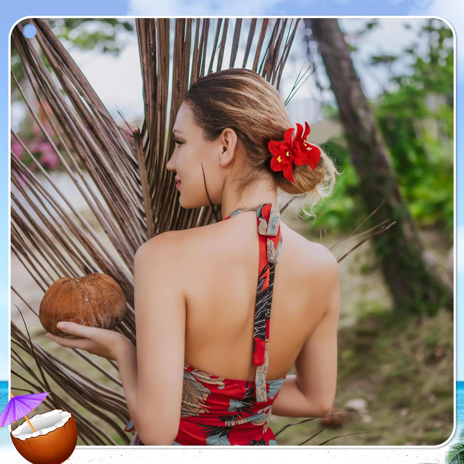 10-Pcs Hawaiian Flower Hair Clips – 3.5 Inch Plumeria & Hibiscus Hair Accessories for Beach, Vacation & Party