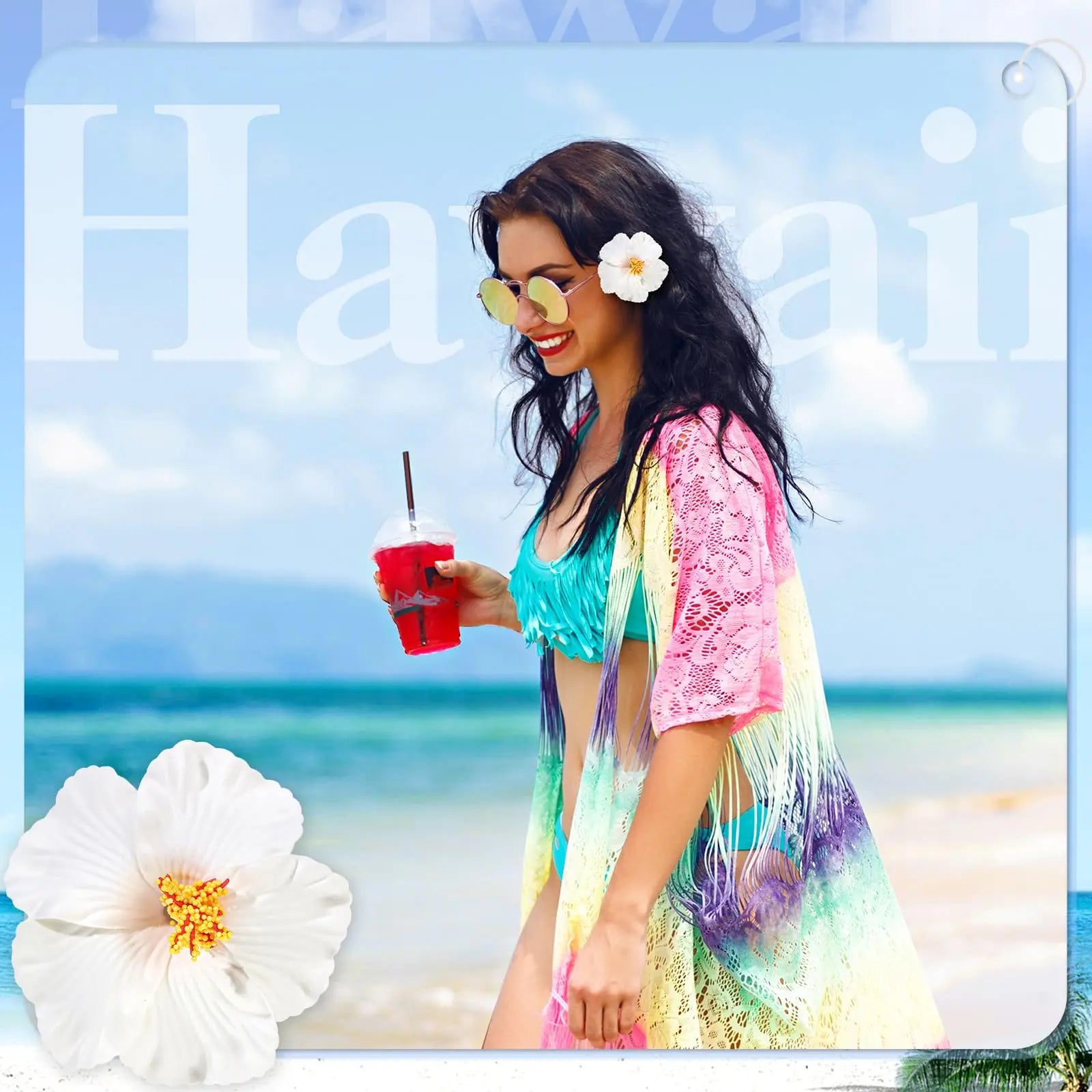 10-Pcs Hawaiian Flower Hair Clips – 3.5 Inch Plumeria & Hibiscus Hair Accessories for Beach, Vacation & Party