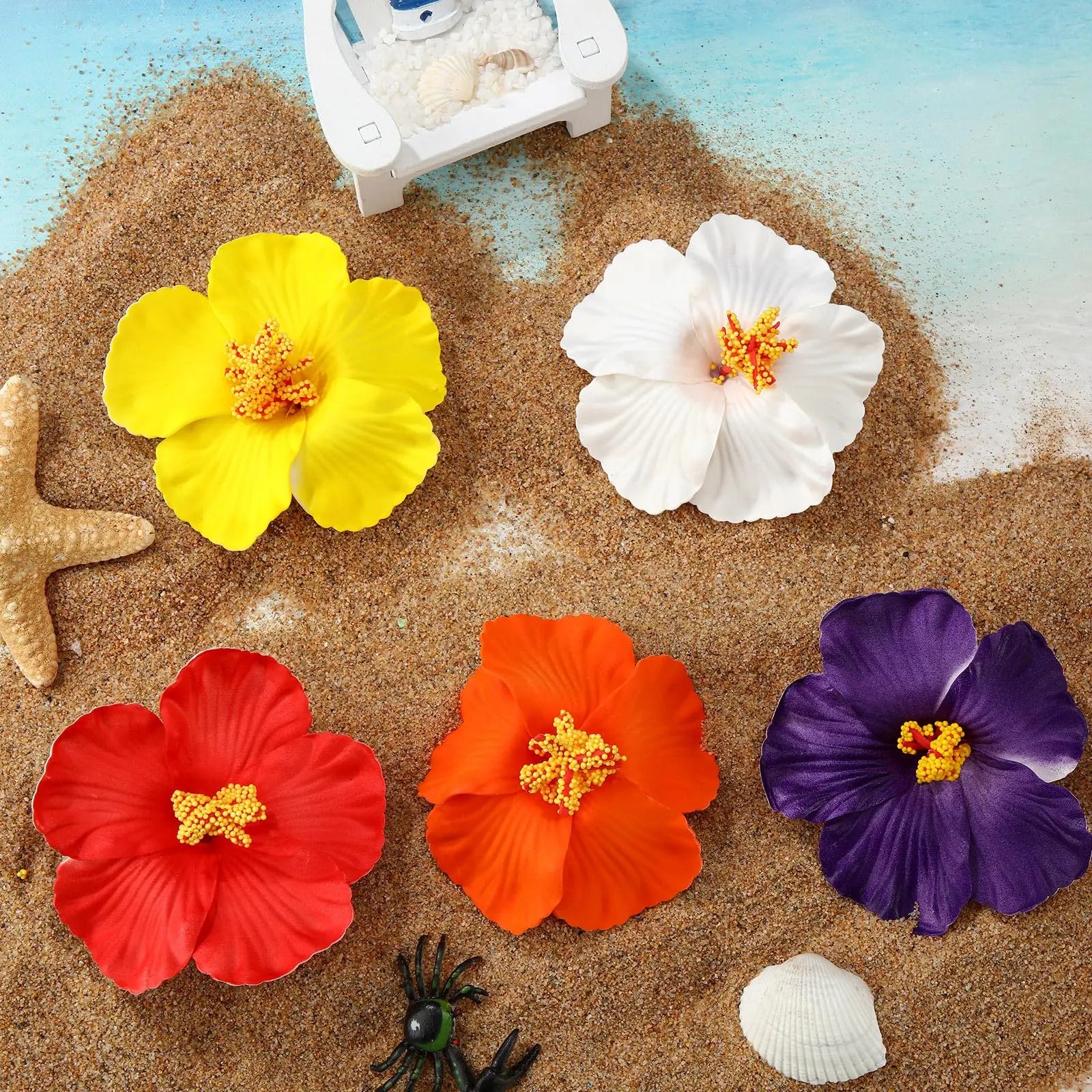 10-Pcs Hawaiian Flower Hair Clips – 3.5 Inch Plumeria & Hibiscus Hair Accessories for Beach, Vacation & Party