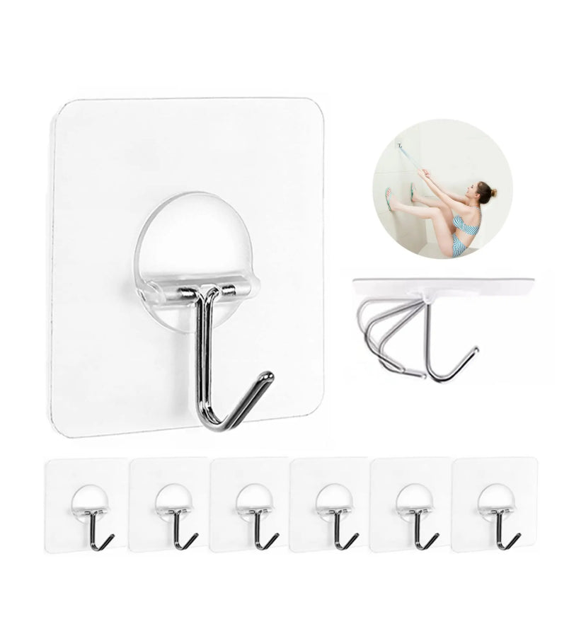 Heavy Duty Adhesive Hooks – Transparent, No-Drill Hanging Solution for Home & Office