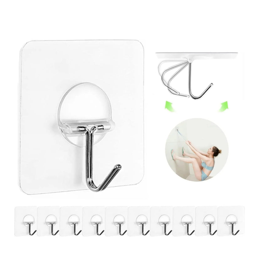Heavy Duty Adhesive Hooks – Transparent, No-Drill Hanging Solution for Home & Office