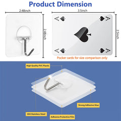 Heavy Duty Adhesive Hooks – Transparent, No-Drill Hanging Solution for Home & Office