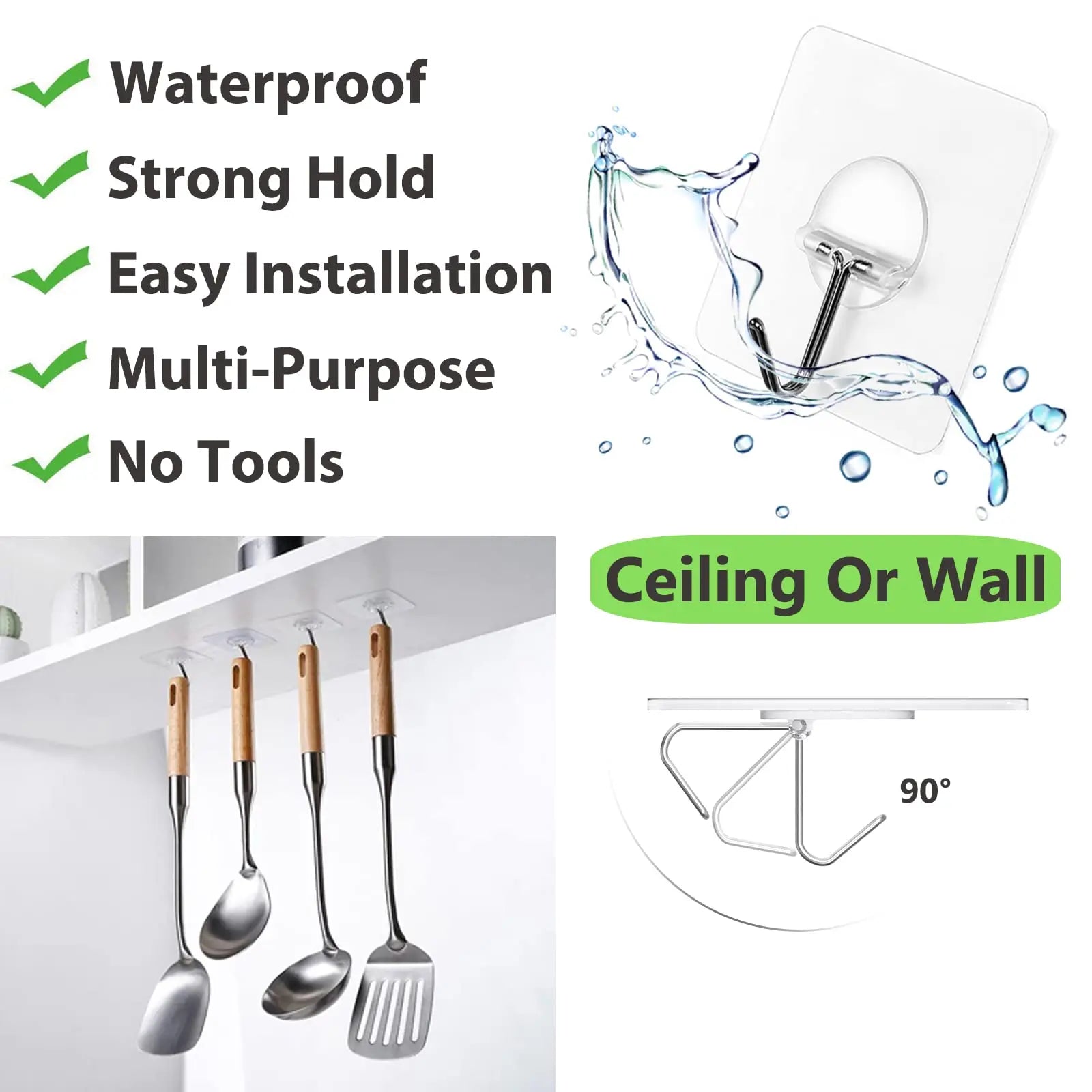 Heavy Duty Adhesive Hooks – Transparent, No-Drill Hanging Solution for Home & Office
