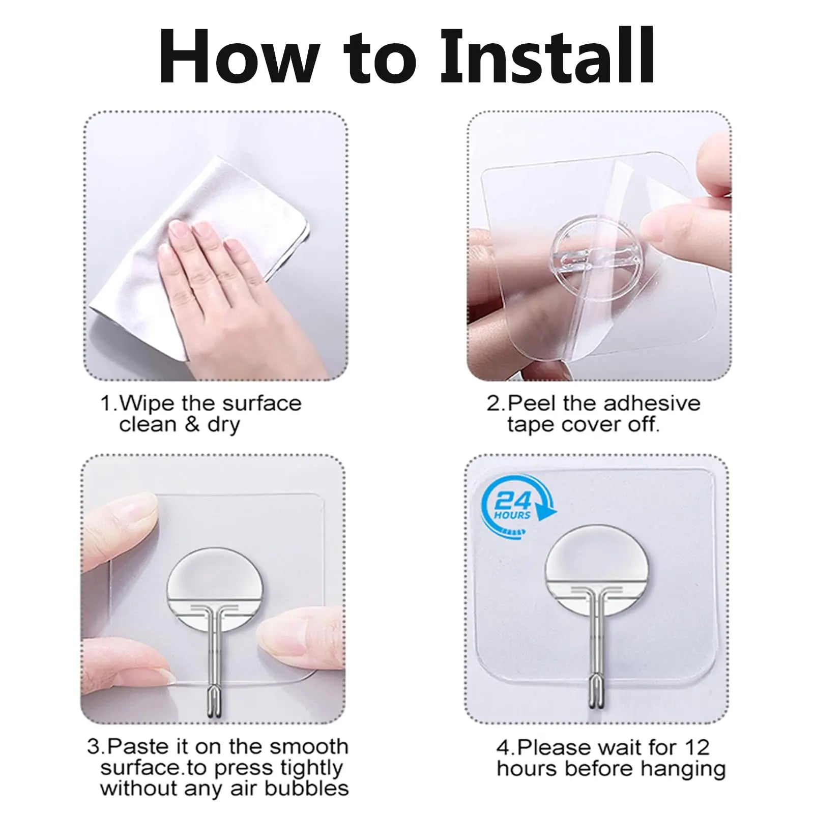 Heavy Duty Adhesive Hooks – Transparent, No-Drill Hanging Solution for Home & Office