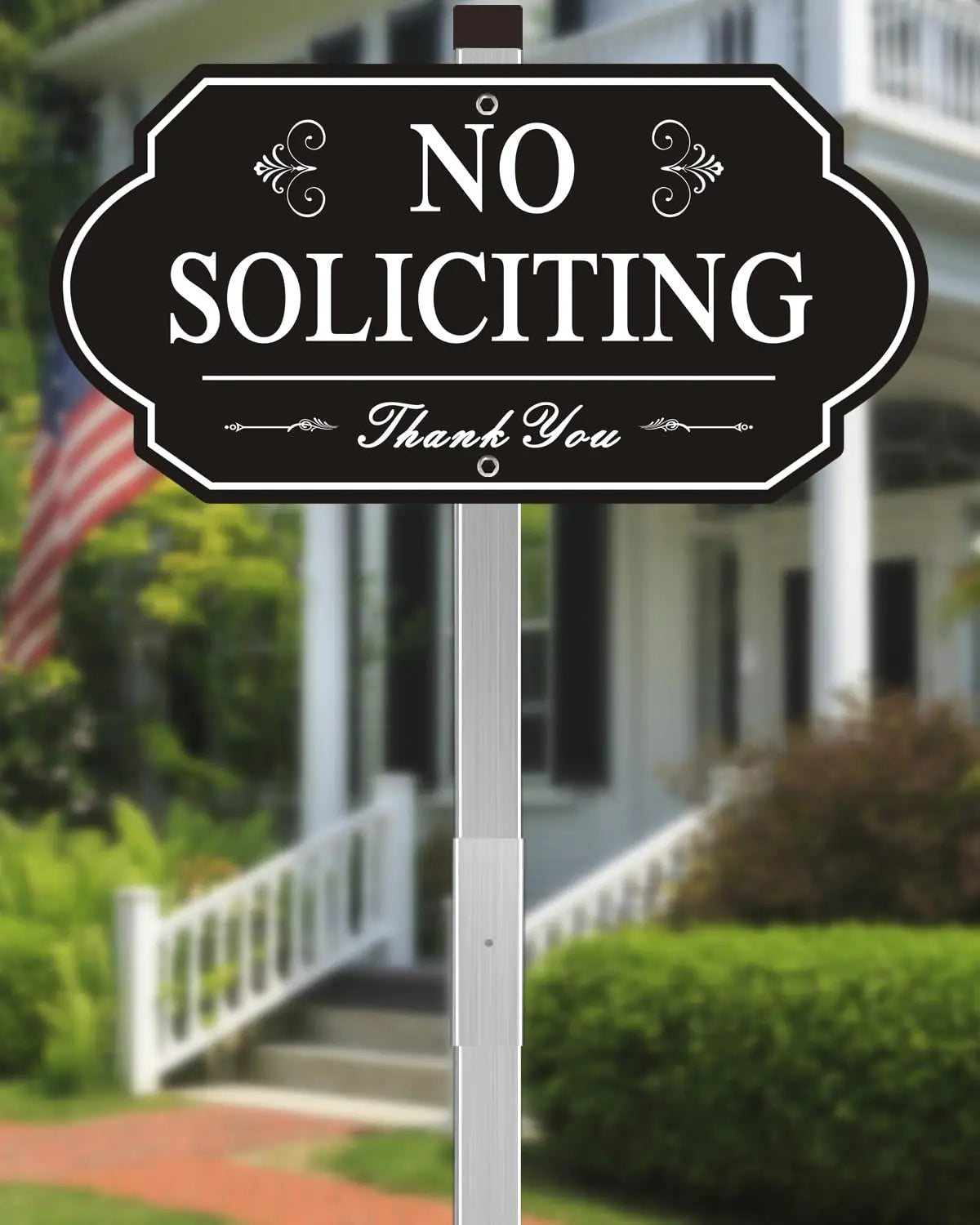 Heavy-Duty Metal No Soliciting Sign – 14" x 7" Aluminum Yard Sign with 28" Stake