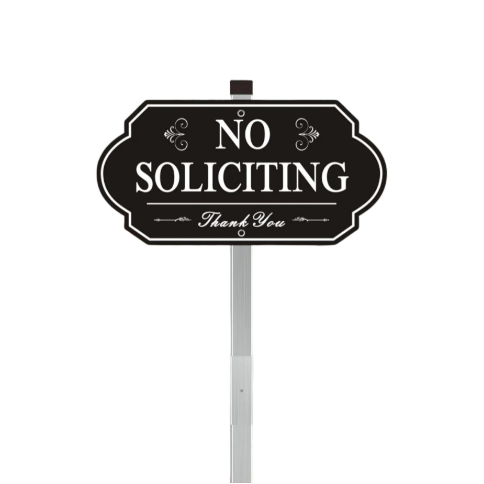 Heavy-Duty Metal No Soliciting Sign – 14" x 7" Aluminum Yard Sign with 28" Stake