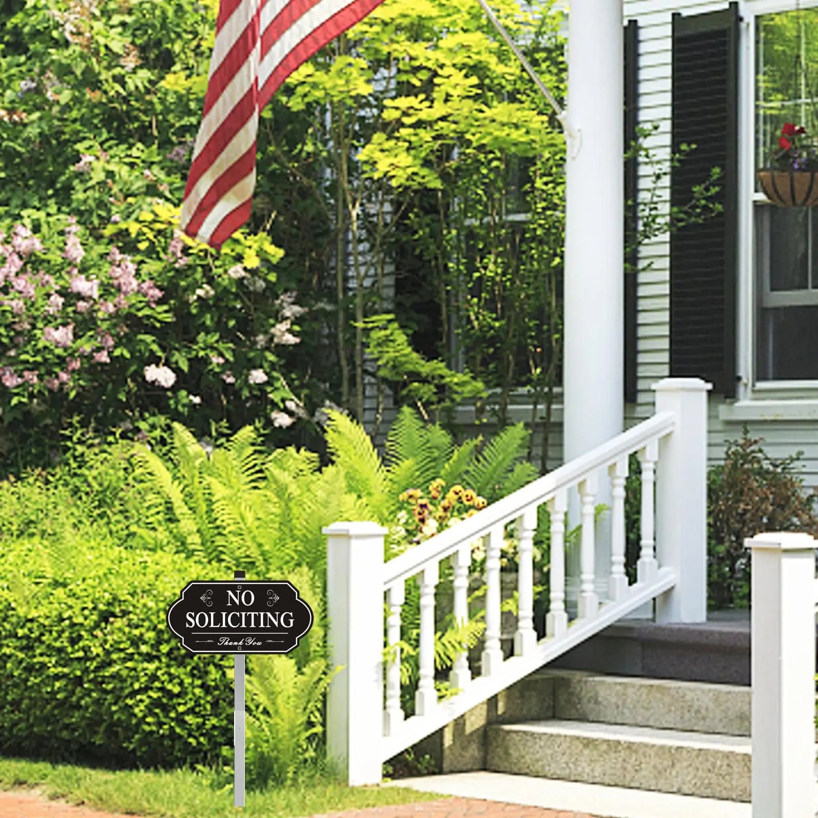 Heavy-Duty Metal No Soliciting Sign – 14" x 7" Aluminum Yard Sign with 28" Stake