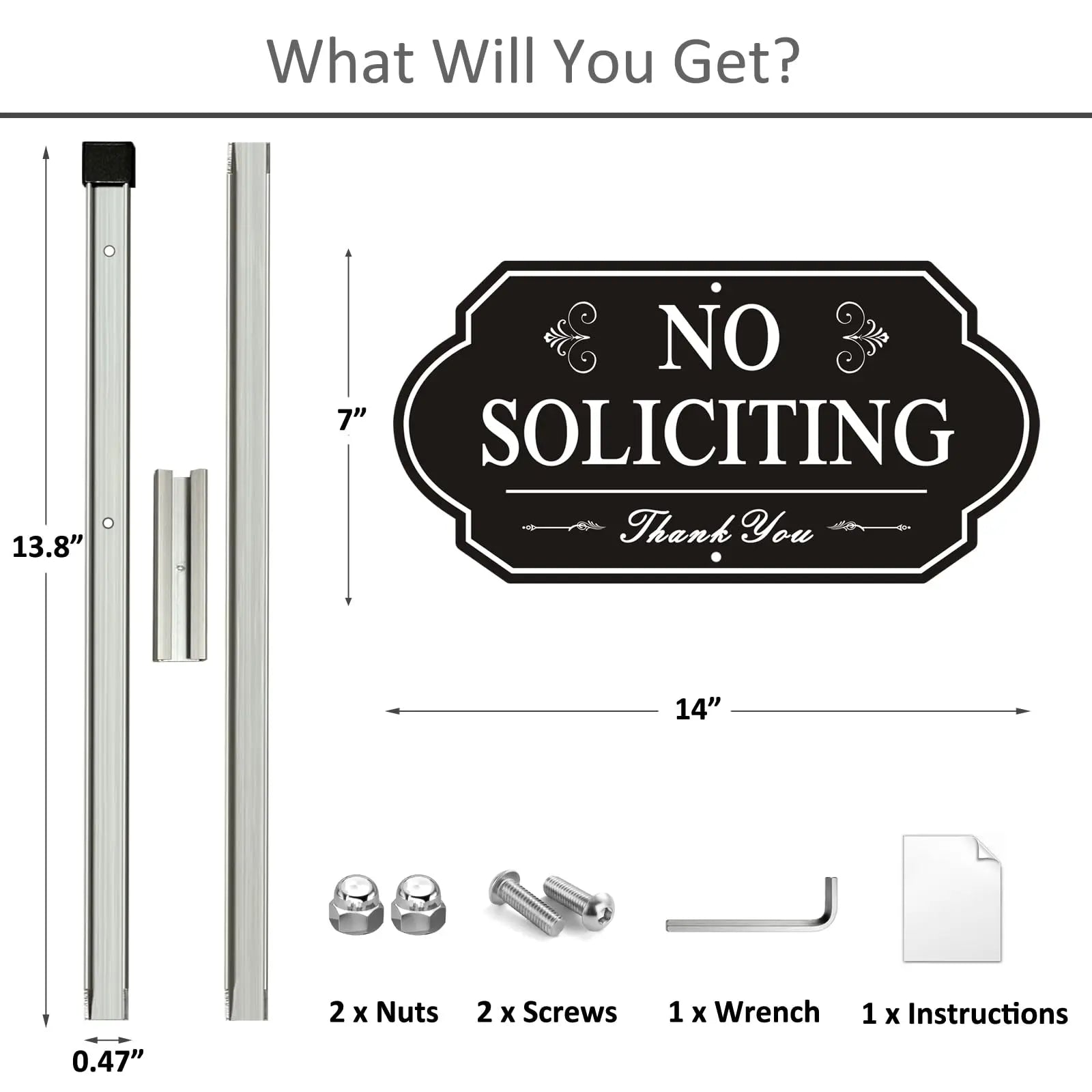 Heavy-Duty Metal No Soliciting Sign – 14" x 7" Aluminum Yard Sign with 28" Stake