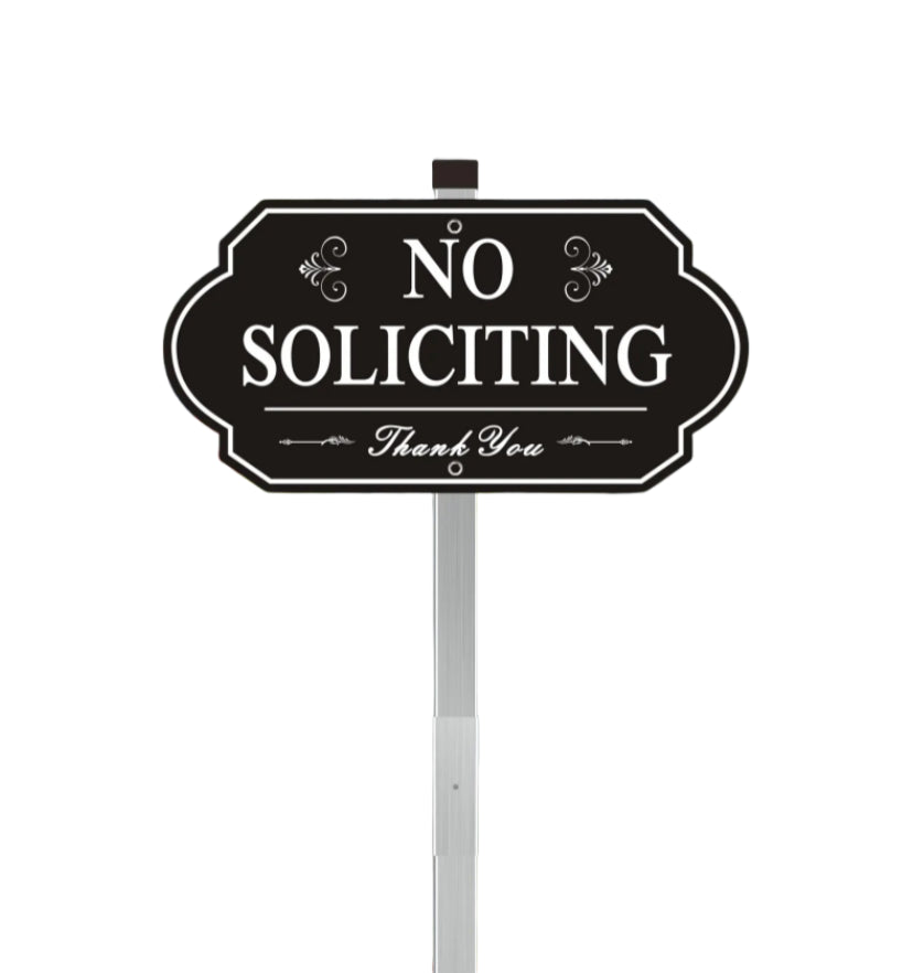 Heavy-Duty Metal No Soliciting Sign – 14" x 7" Aluminum Yard Sign with 28" Stake